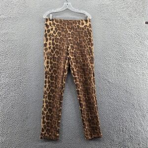NEW Krazy Larry Women Classic Pull On Pant 4 Brown Animal Print Mid Rise Stretch